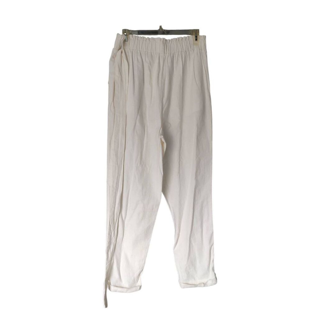 Love Tree Women's Size Large White Linen Paper Bag Straight Pants - Picture 2 of 7